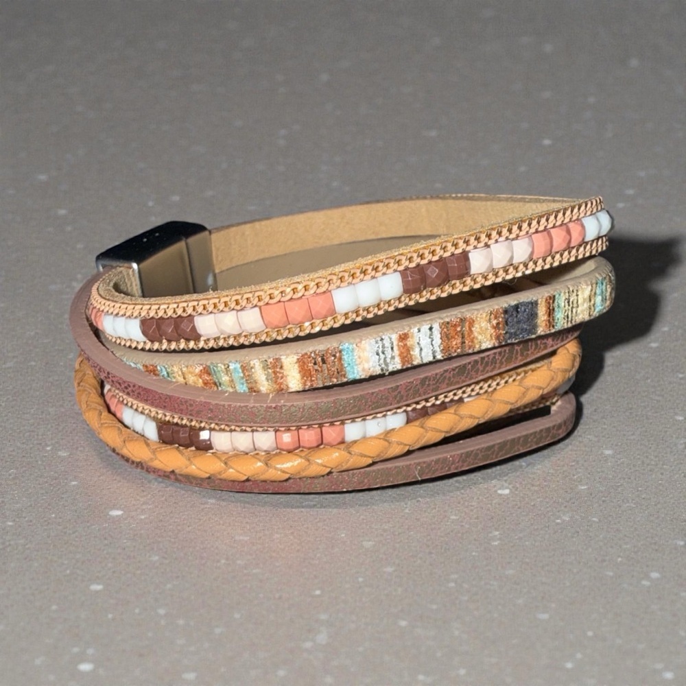 New Multicolor Beaded Fashion Bracelet with  Silver Tone Magnetic Clasp